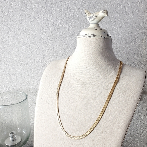 Vintage Gold tone heringbone thick chain necklace - Picture 1 of 8